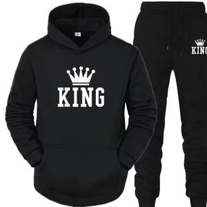 Black Hoodie and Sweatpants Set with King Logo